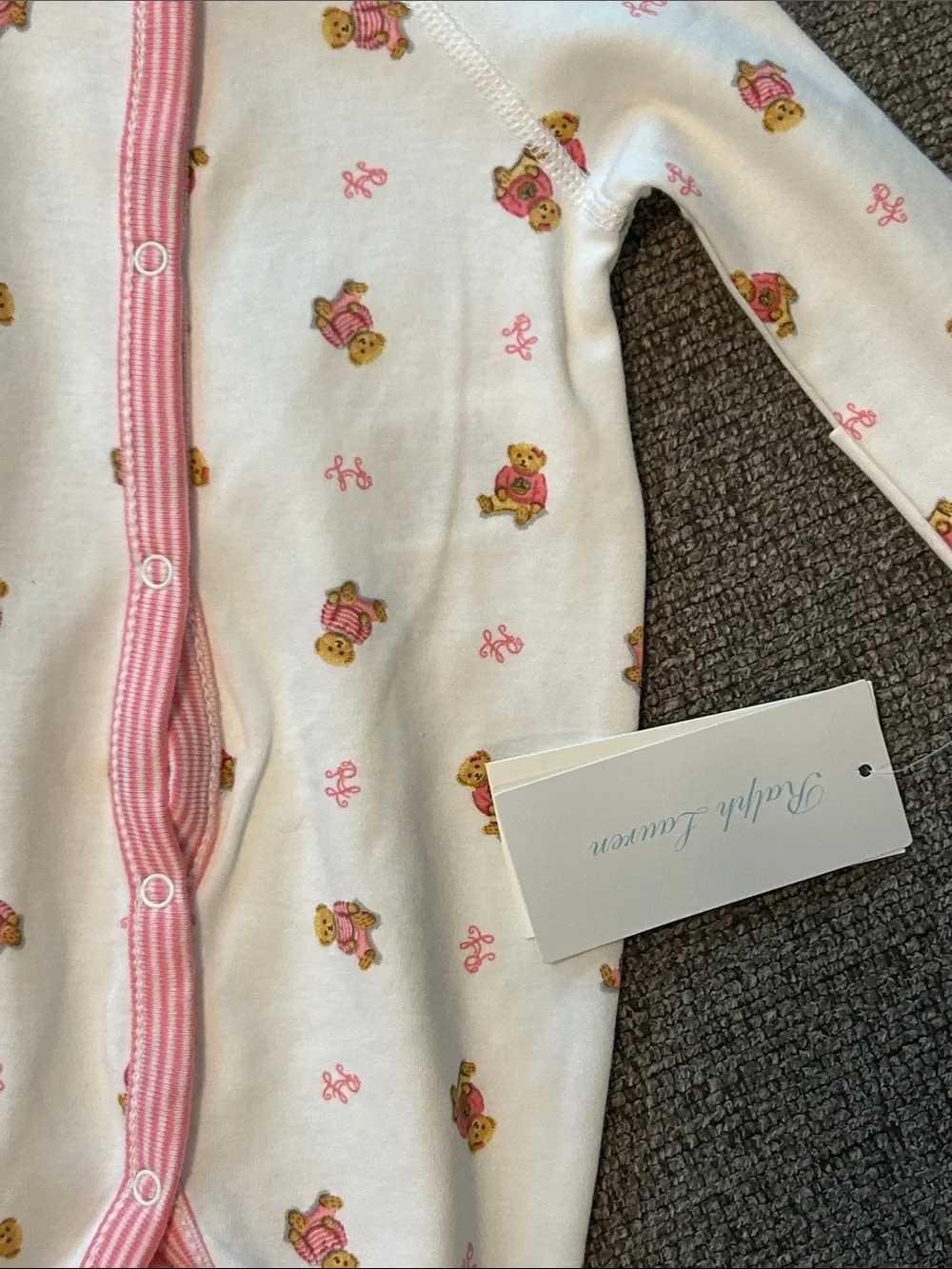 Polo by Ralph Lauren White Footed One-Piece with Pink Bear 50%OF SEND OFFER